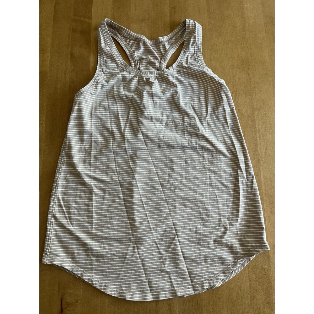 Lululemon Women's Love Tank‎ Pleated Modern Stripe Striped Camel Tan